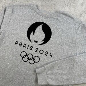 Paris 2024 Olympic Sweatshirt Women XL Grey Crewneck Fleece Lightweight Pullover
